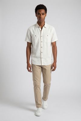 7664300 Cotton/linen slub short sleeve button shirt