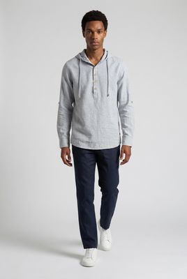 7664201 Cotton/Linen long sleeve hooded mock buttoned shirt