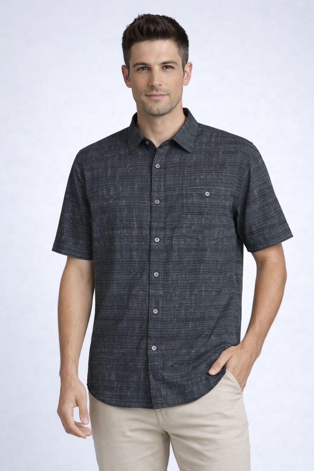 7664654 Poly/spandex 4 way stretch S/S button shirt with collar