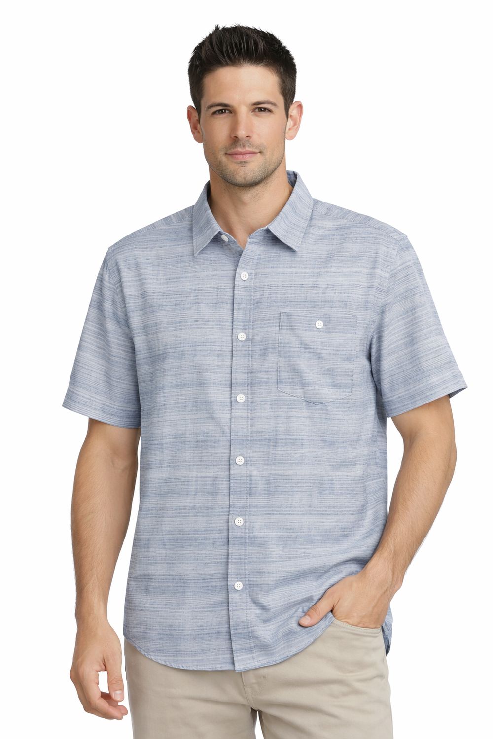 7664654 Poly/spandex 4 way stretch S/S button shirt with collar