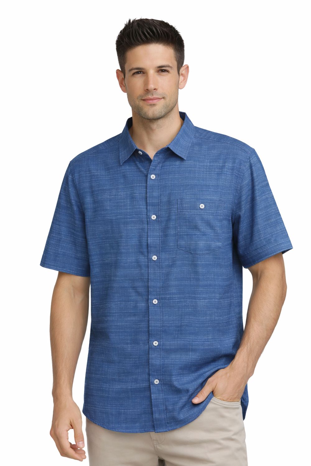 7664654 Poly/spandex 4 way stretch S/S button shirt with collar