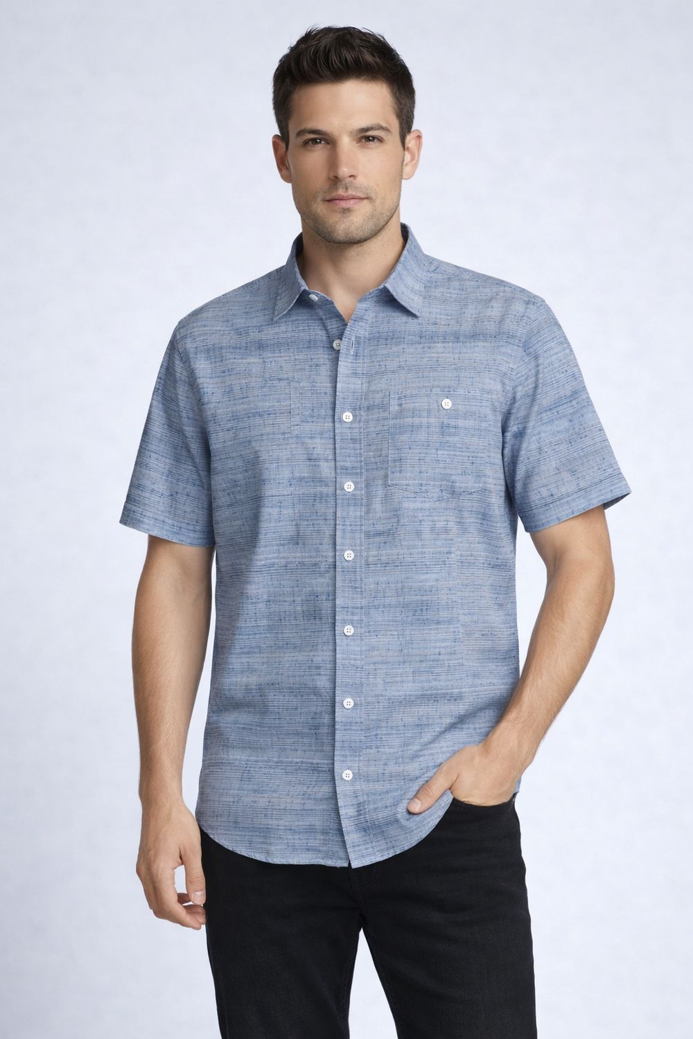 7664654 Poly/spandex 4 way stretch S/S button shirt with collar