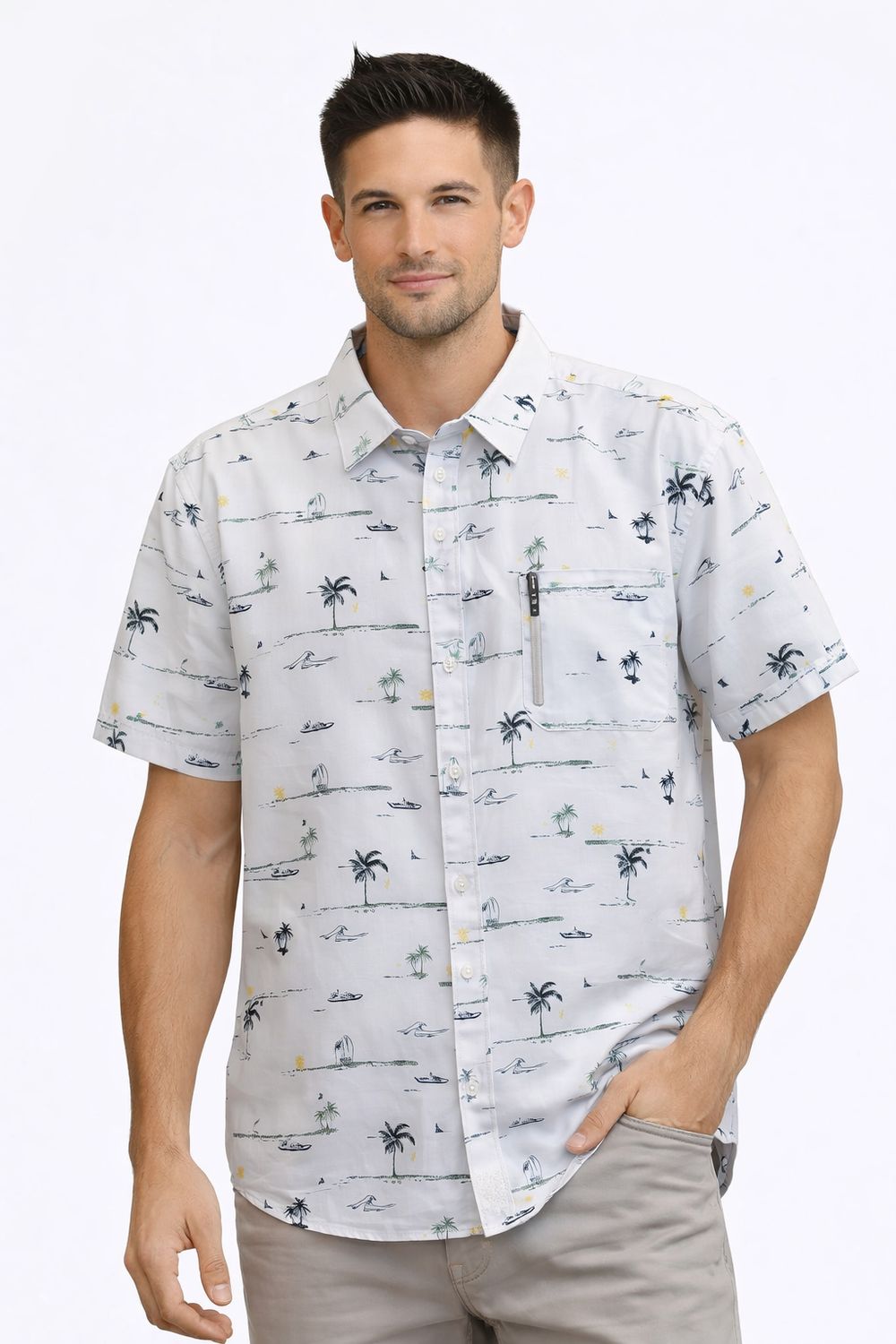7664403 Poly/cotton S/S button pal tree print shirt