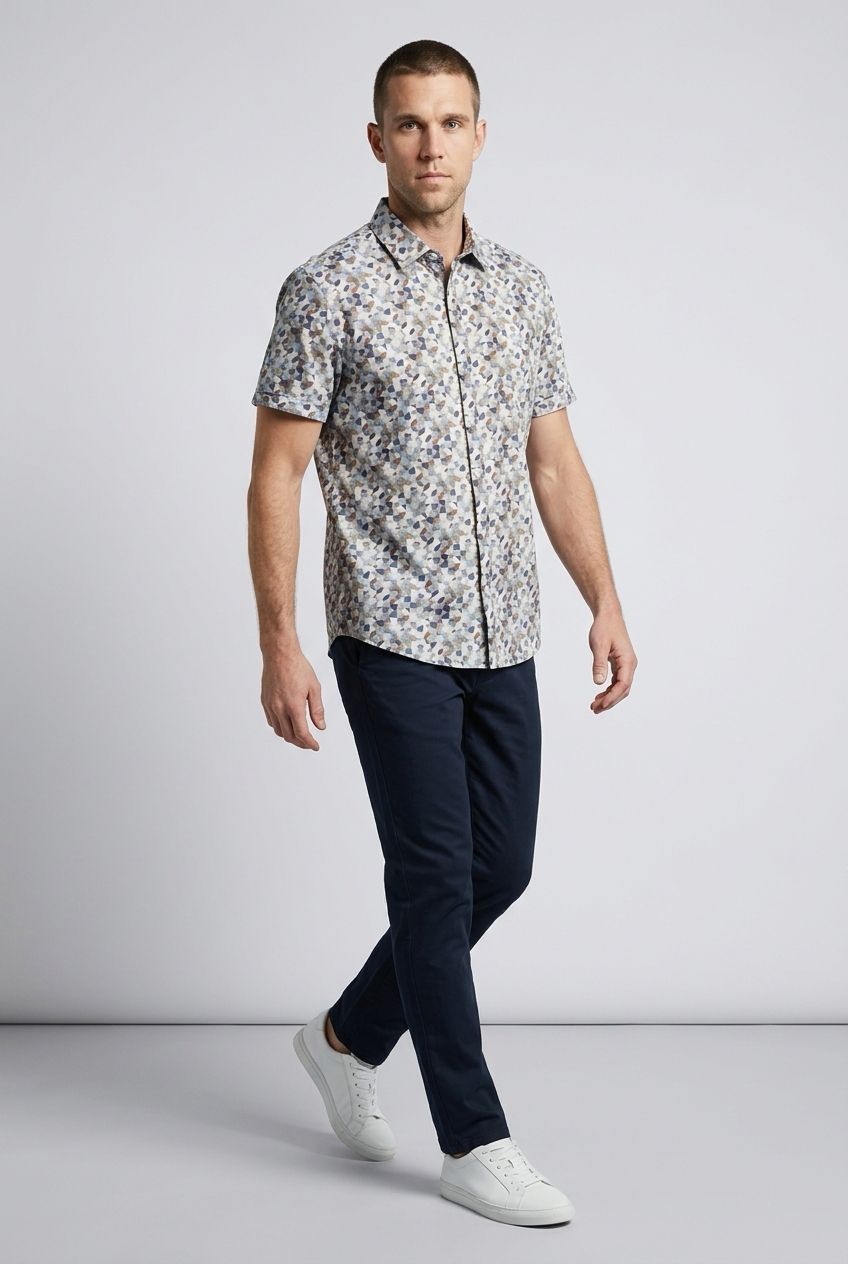 7664633 Geometric S/S button shirt w/chest pocket