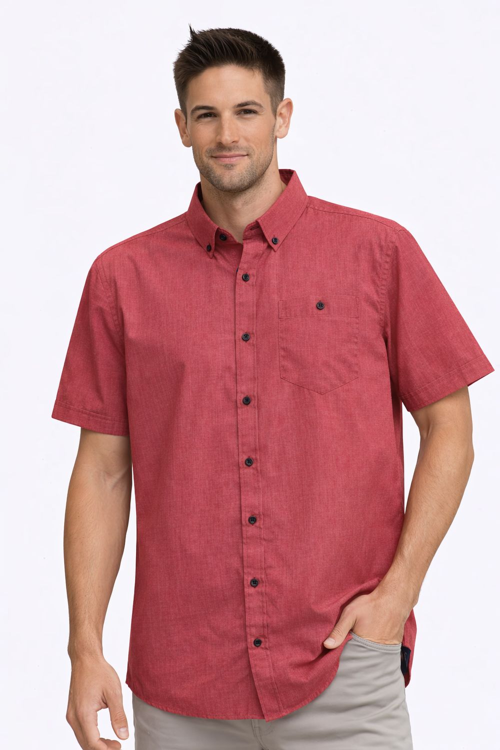 7664005 Poly/cotton S/S collar solid button shirt