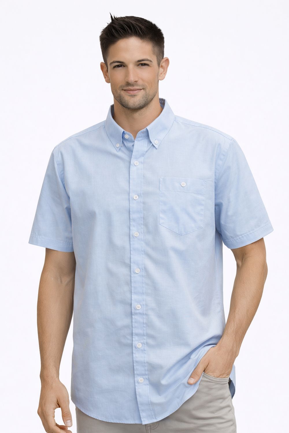 7664005 Poly/cotton S/S collar solid button shirt