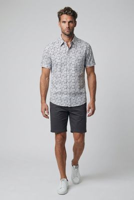 7664673 Poly/spandex 4 way stretch print button shirt