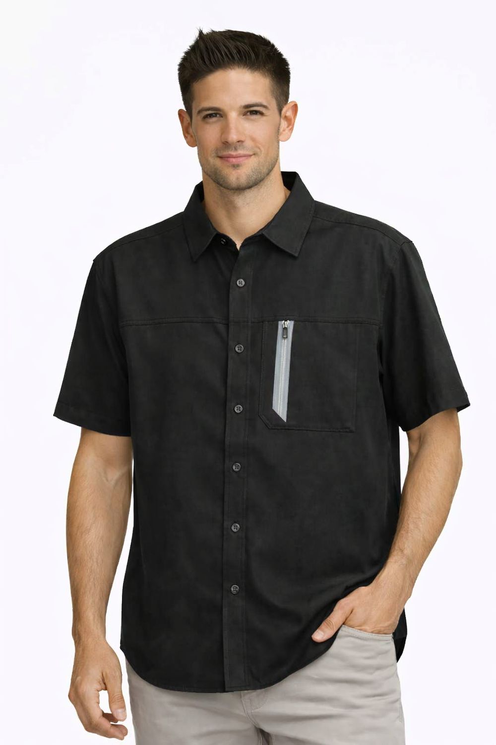7664700 Solid 4 way stretch  dry edition S/S shirt w/chest zipper pocket