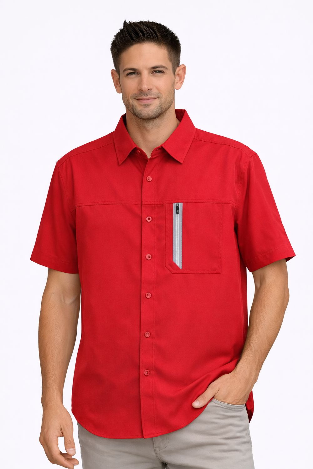 7664700 Solid 4 way stretch  dry edition S/S shirt w/chest zipper pocket