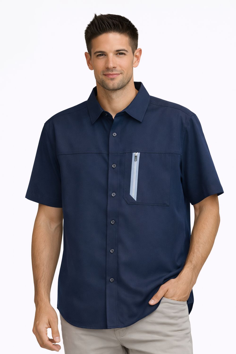 7664700 Solid 4 way stretch  dry edition S/S shirt w/chest zipper pocket