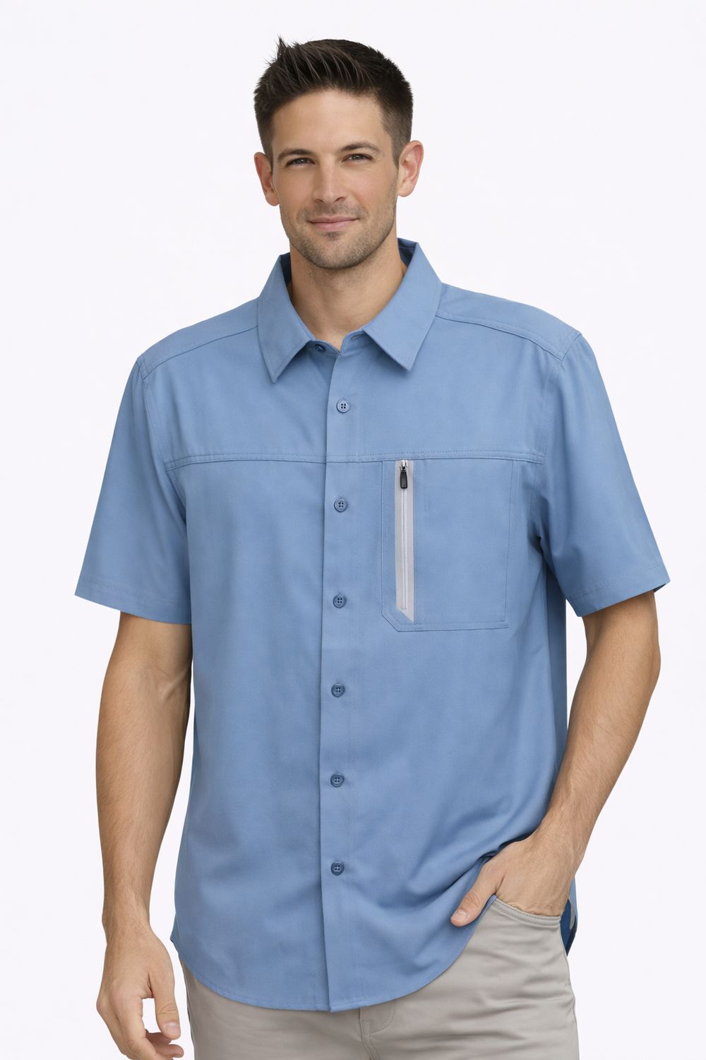 7664700 Solid 4 way stretch  dry edition S/S shirt w/chest zipper pocket