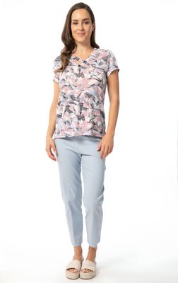 8914 Cap sleeve v neck print top