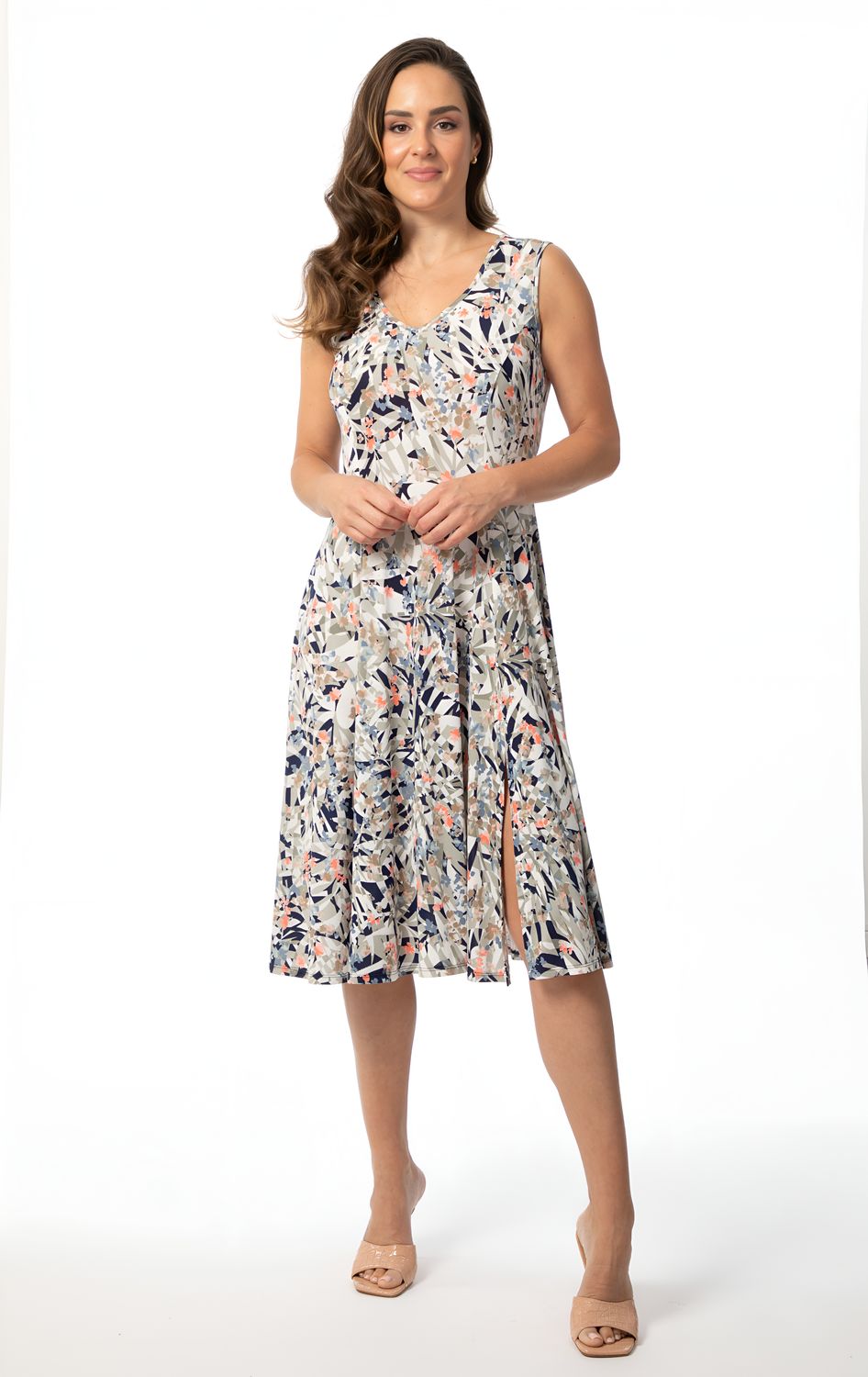 8782 Sleeveless print aline flowy dress