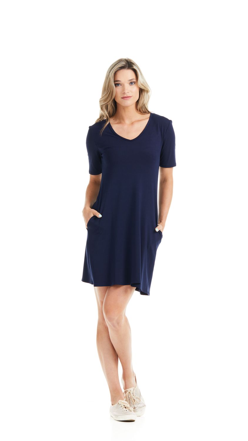 MILAN Short sleeve v neck dress with pockets