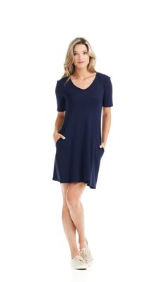 MILAN Short sleeve v neck dress with pockets