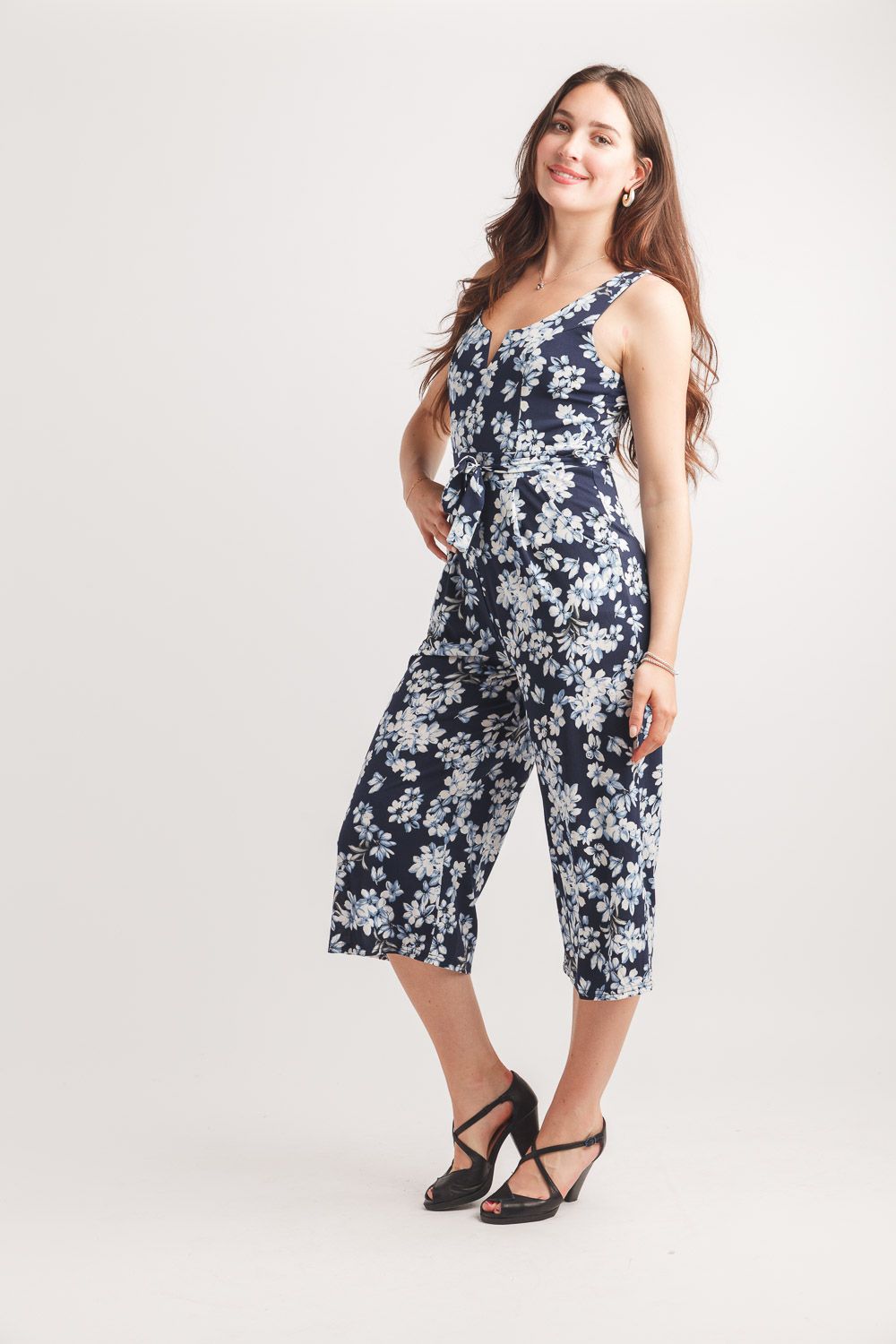 PP-20826 Floral print stretch jumpsuit with pockets