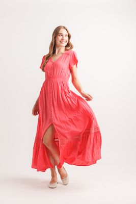 PD-14514 Ladies maxi dress w/lace and pockets