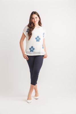 ST-20213 Daisy print short sleeve knit sweater ST-20213 Daisy print short sleeve knit sweater