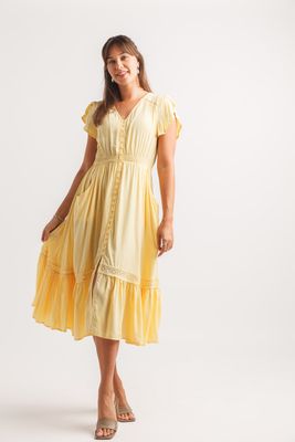 PD-20610 Short sleeve button front dress with pockets