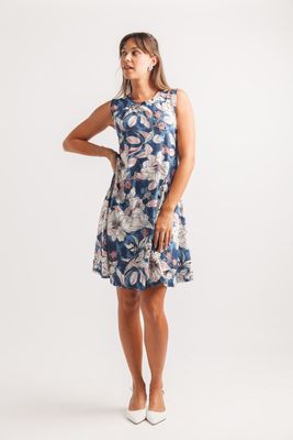 PD-20629 Sleeveless floral stretch aline dress with pockets