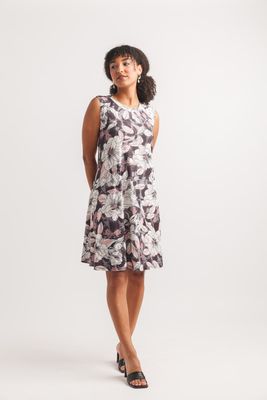 PD-20629 Sleeveless floral stretch aline dress with pockets