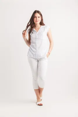 PP-18802 Elastic waist stretch slim cropped pant with pockets