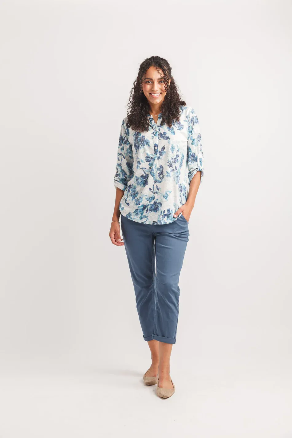 PP-18802 Elastic waist stretch slim cropped pant with pockets 