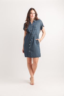 PD-20544 Collared denim shirt dress with pockets
