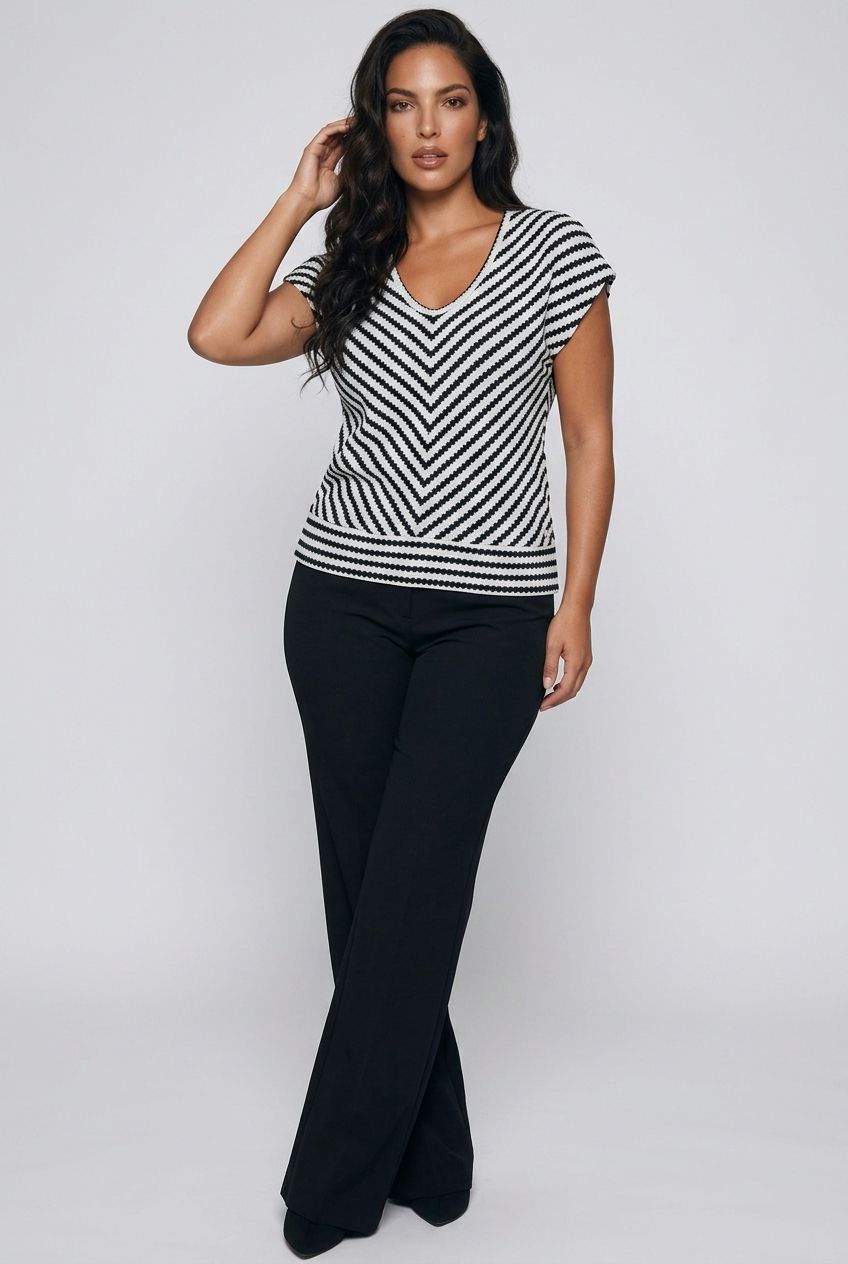 8664510 Cap sleeve scoop neck stripe knit top
