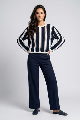 57S208S Long sleeve crew neck pull-over stripe sweater