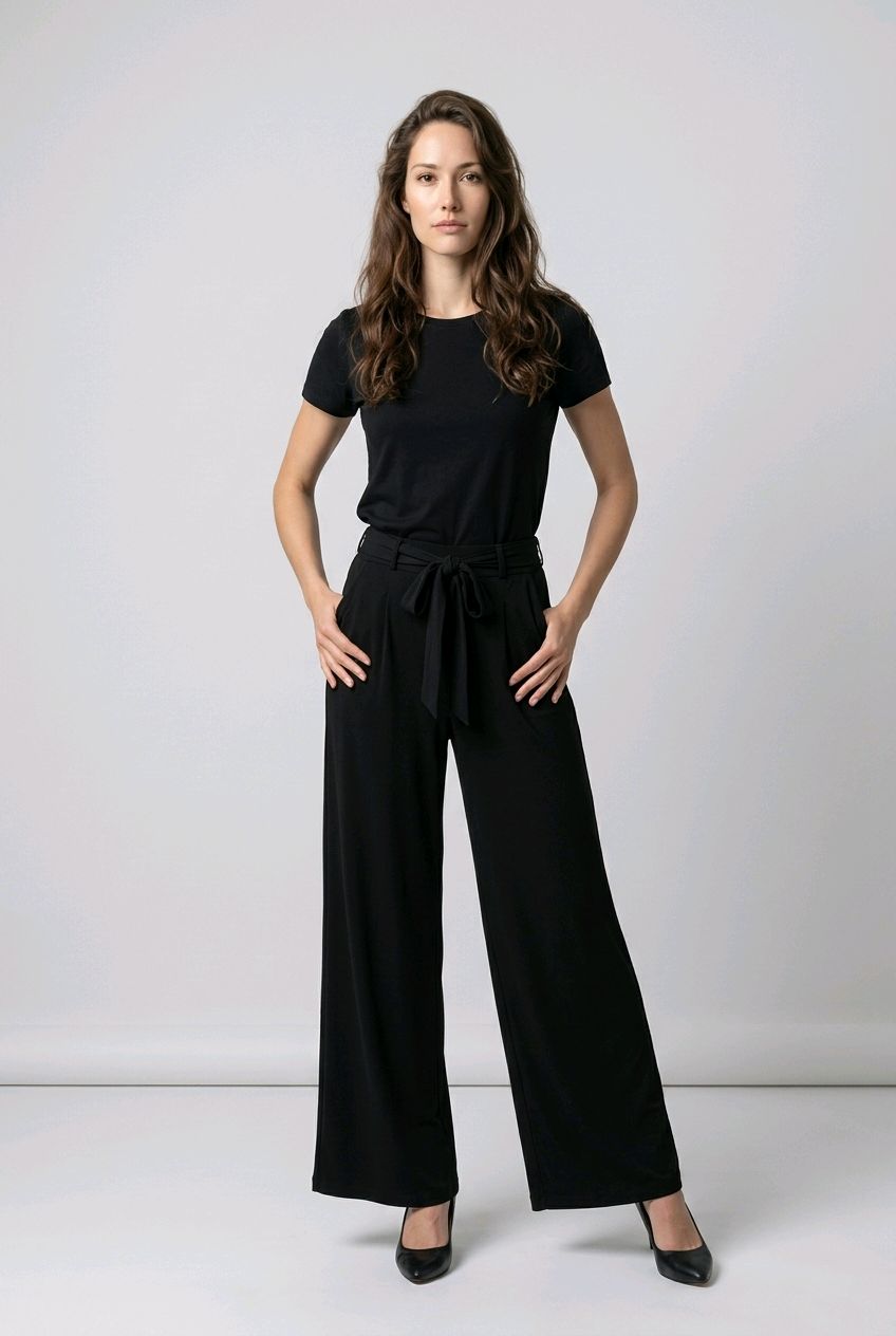 VC9250 Ladies wide leg pant w/belt and pockets