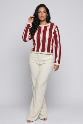 57S208S Long sleeve crew neck pull-over stripe sweater
