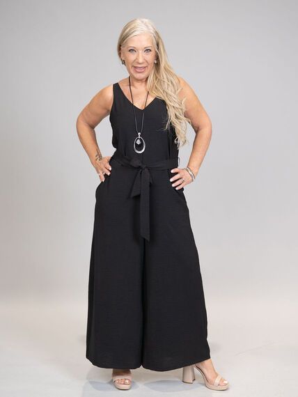 PP-20803 Wide leg V neck jumpsuit with pockets