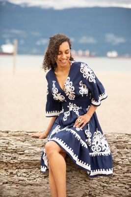 PD-20503 Boho printed 1/2 sleeve dress with pockets
