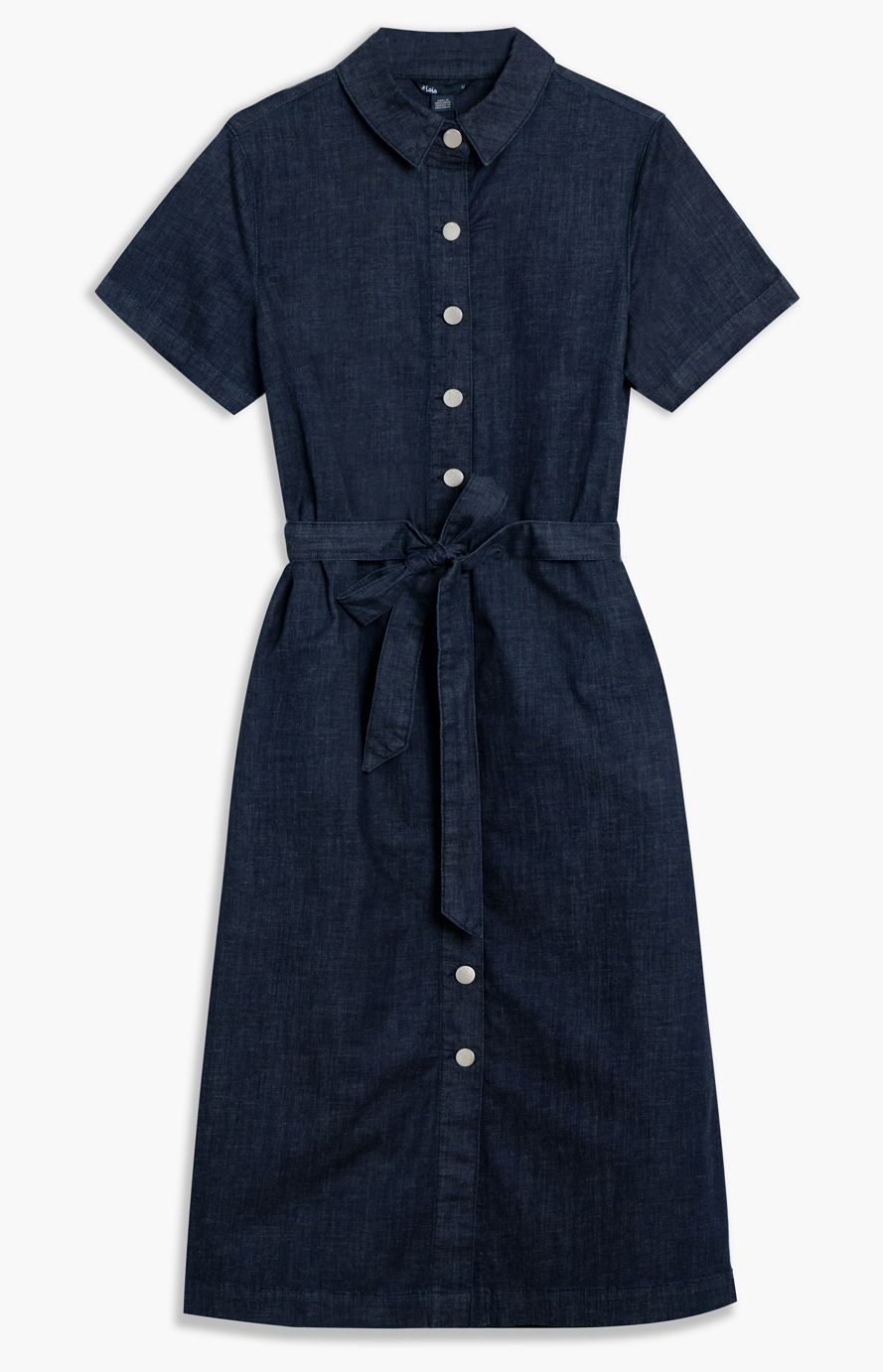 29296970  Short sleeve button down stretch jean dress w/belt