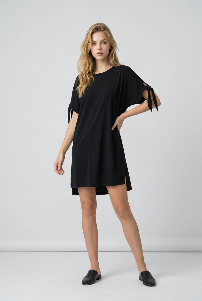 AM658 Short sleeve 2-way dress (reversible) with pockets and button detail