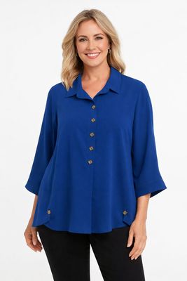 AM664 High low 3/4 sleeve button collared blouse