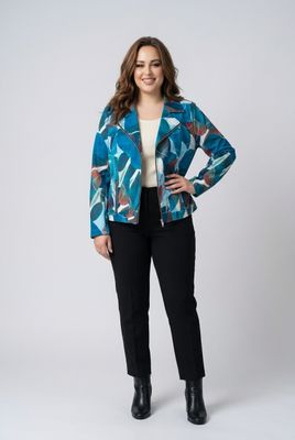 NL-61802 Printed stretch blazer/jacket with faux zippers