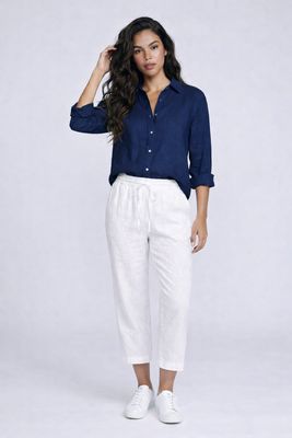 AM625 Elastic waist 100% cotton ankle pant with pockets