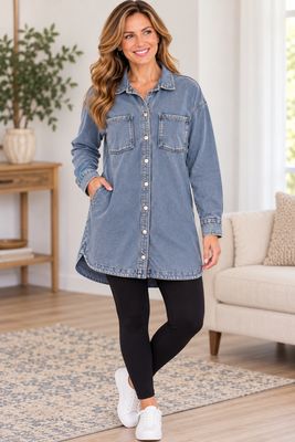 57FD012SO Denim look soft shirt dress with pockets 57FD012SO Denim look soft shirt dress with pockets