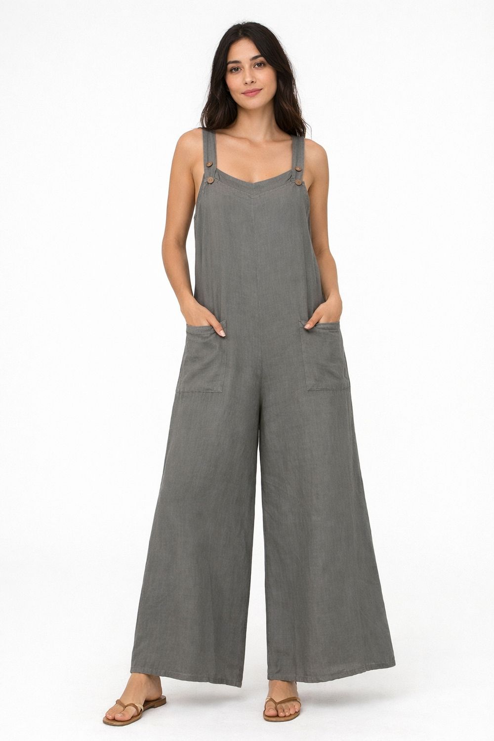 C6520 Jumpsuit overalls with pockets 100% linen