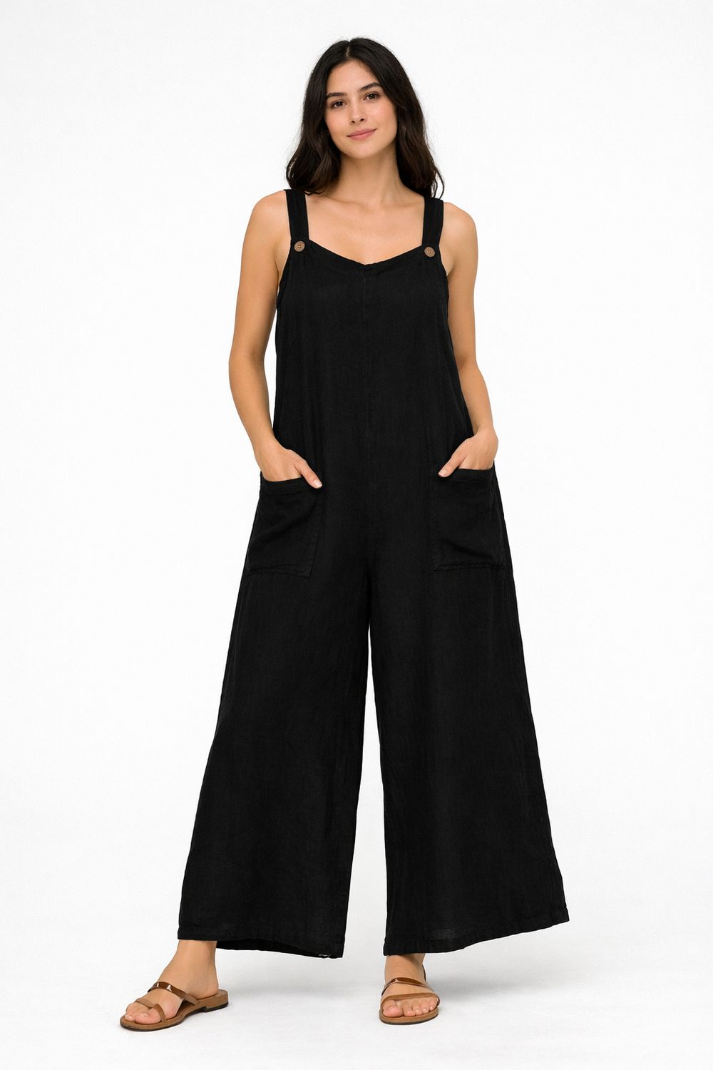 C6520 Jumpsuit overalls with pockets 100% linen