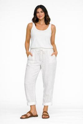 C6522 100% Linen ankle length pant with drawstring and pockets