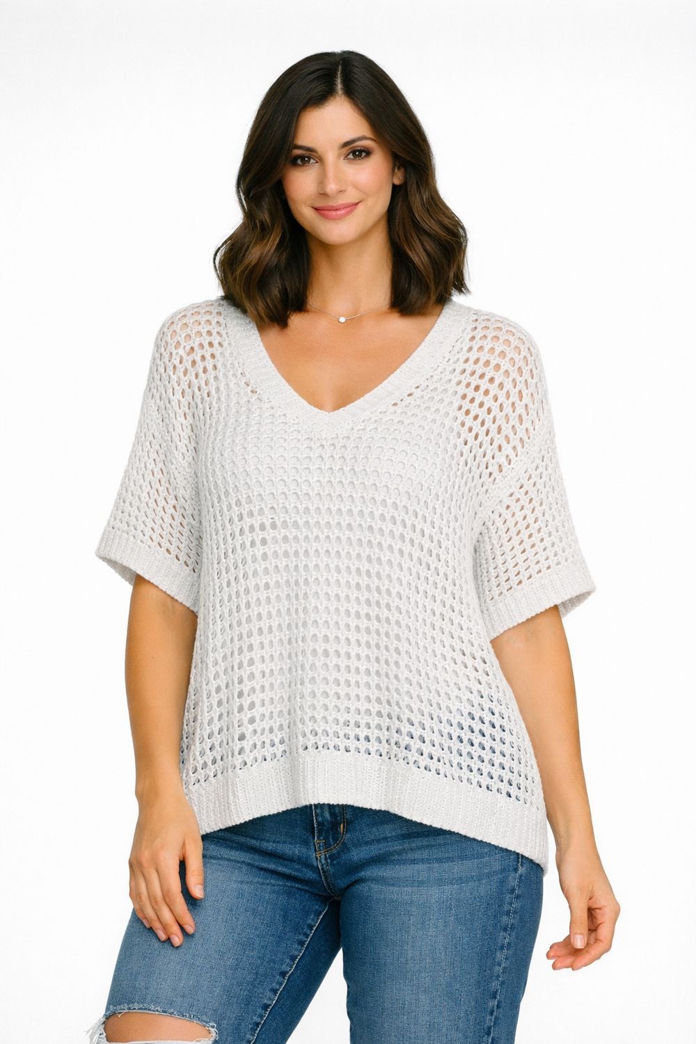 C6445 short sleeve crochet top
