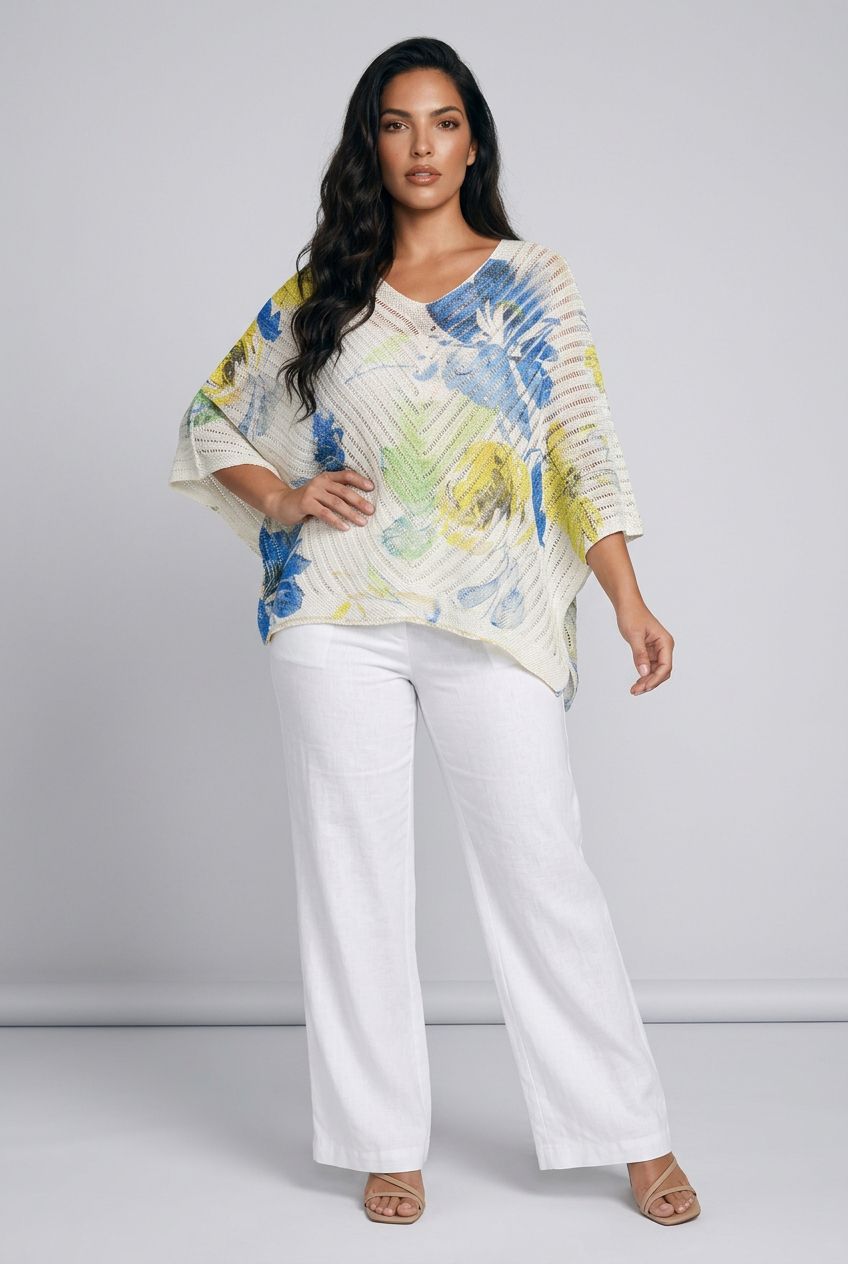 C6431 floral print knit sweater