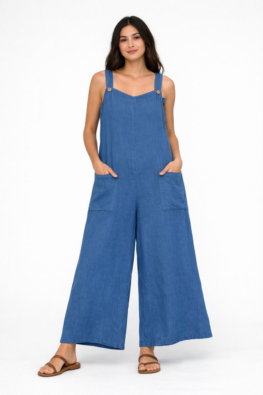 C6520 Jumpsuit overalls with pockets 100% linen
