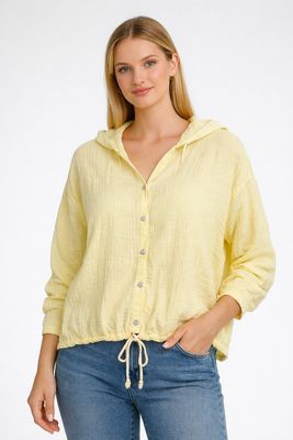 C6411 Hooded top with adjustable 3/4 sleeve and drawstring 100% cotton