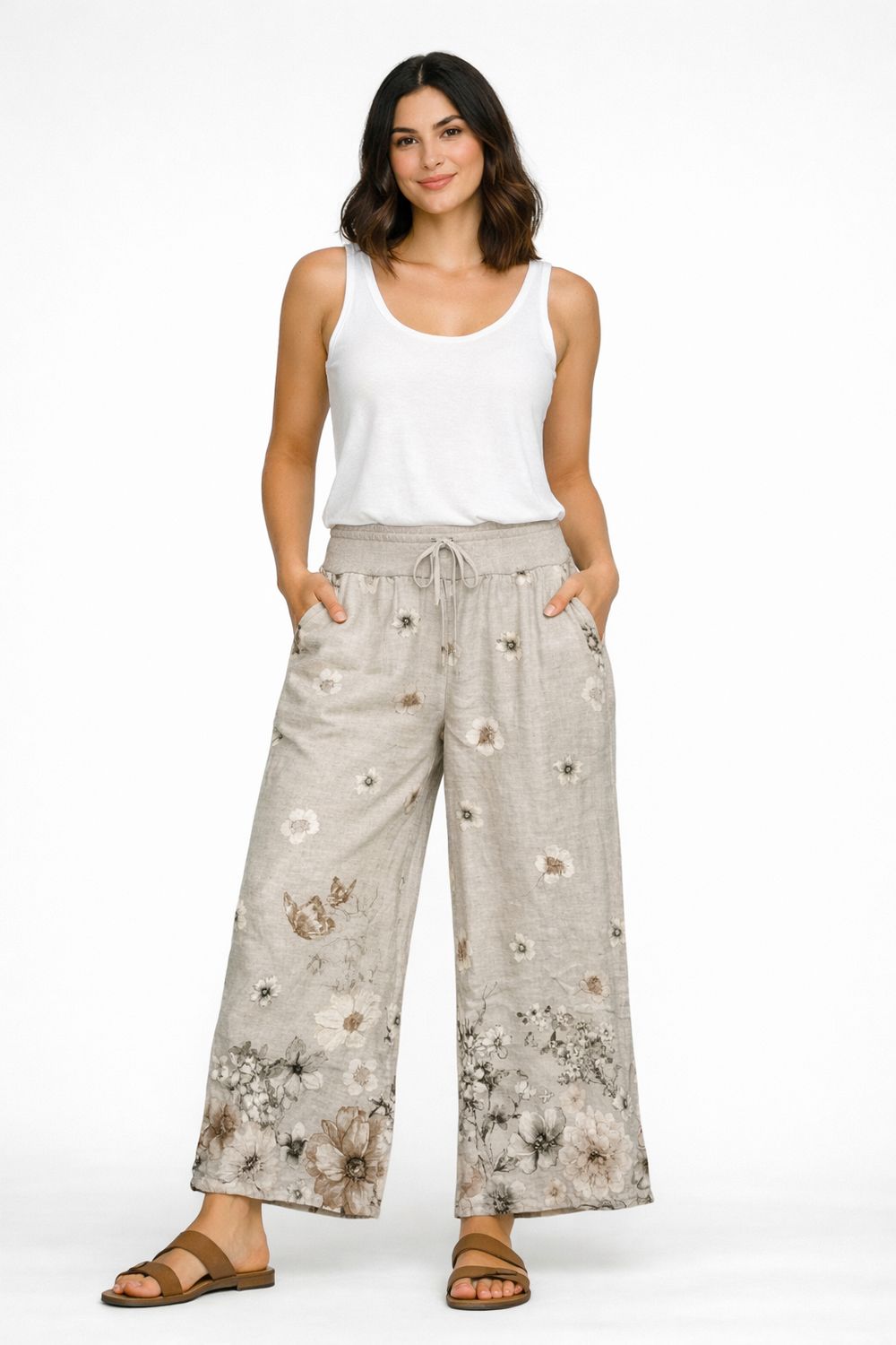C6511 Printed pant 100% Linen