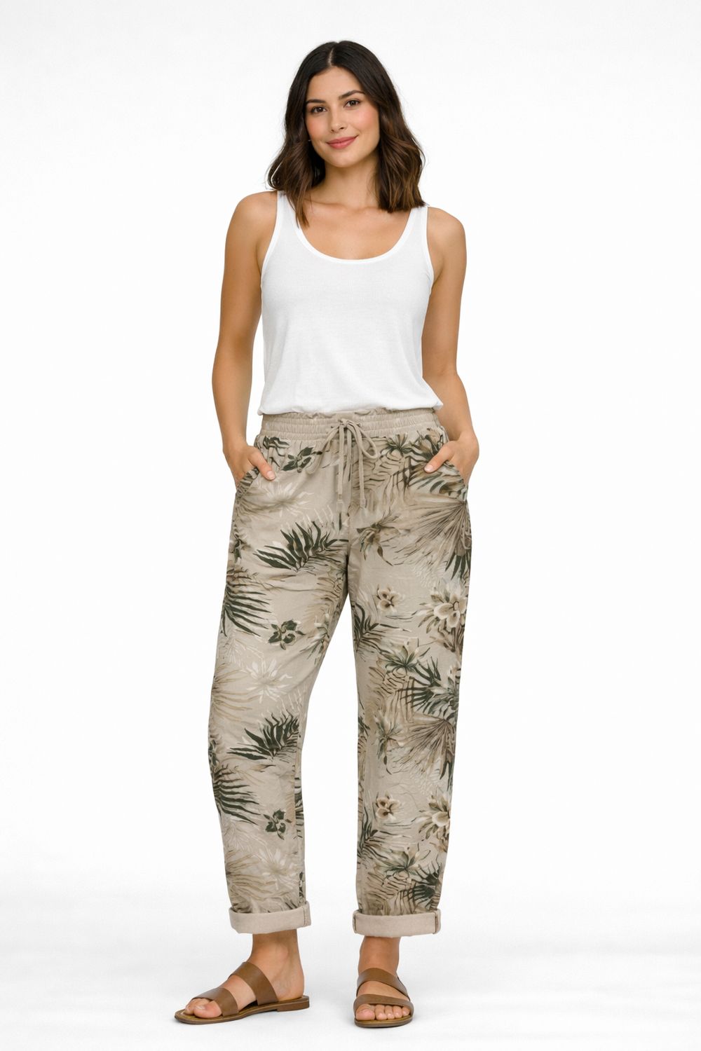 C6468 Printed stretch pant with drawstring
