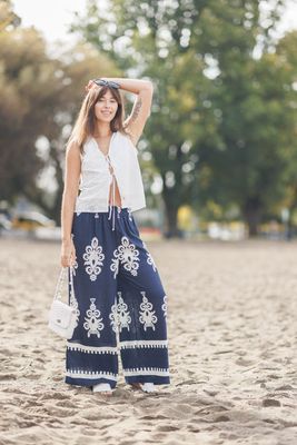 PP-20819 Elastic waist boho print wide leg pant